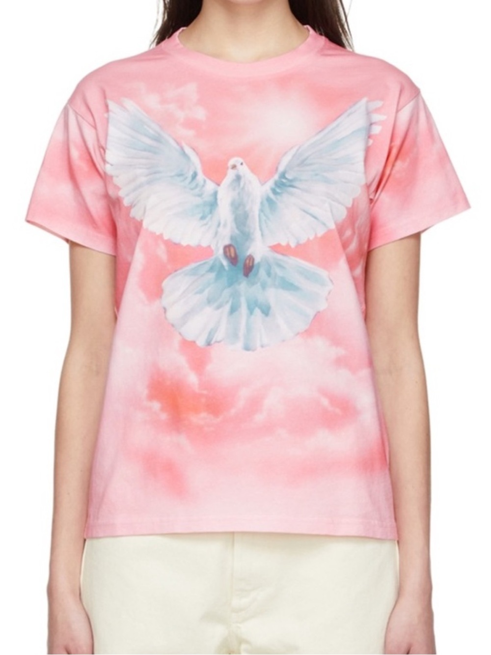 Pink Dove Graphic Tee - Pastel Bird Print